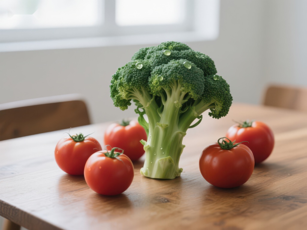 新鲜西兰花与樱桃番茄静物图