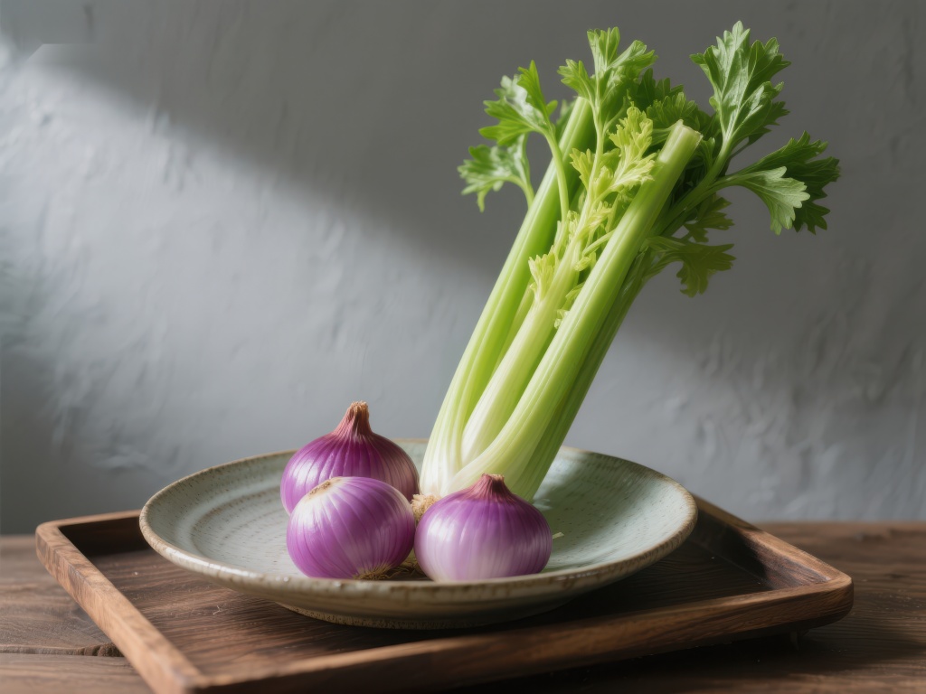芹菜与洋葱静物摆放