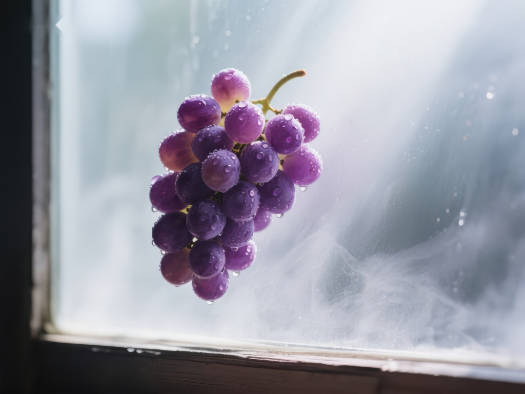 窗前紫葡萄晨露晶莹