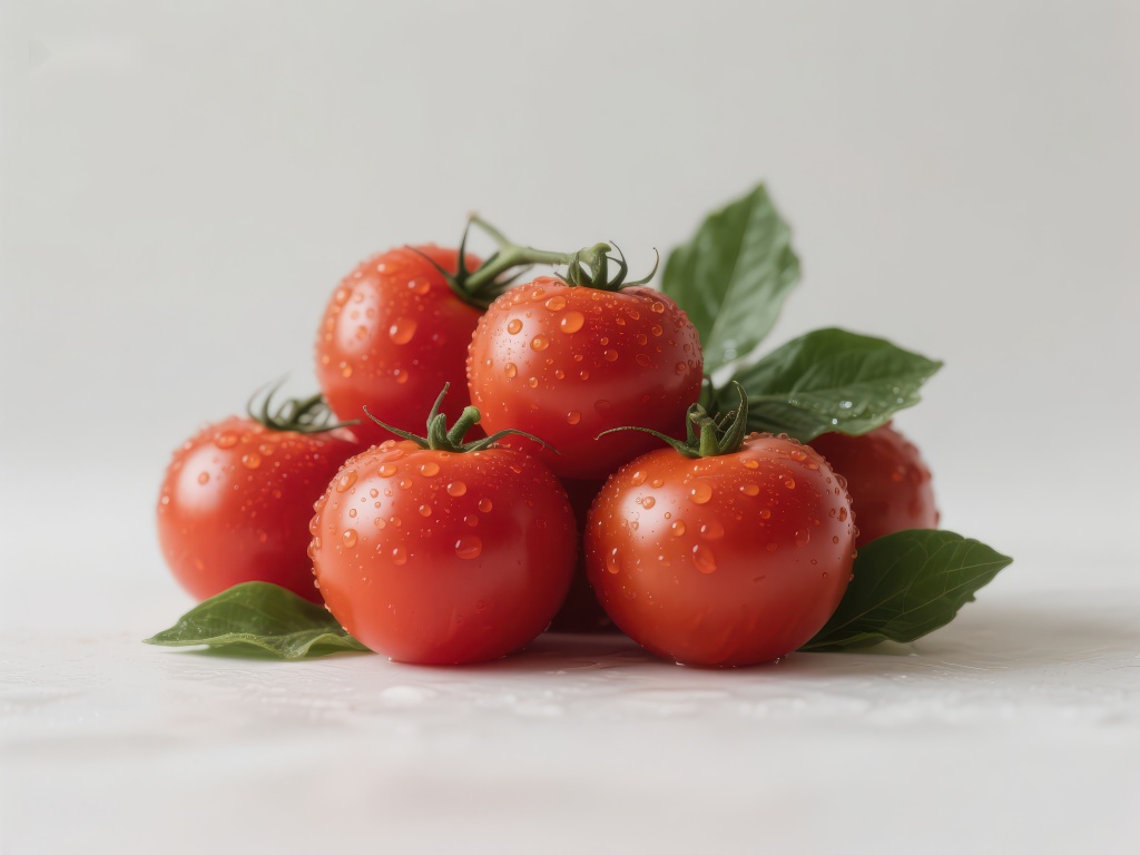新鲜番茄与绿叶的静物组合