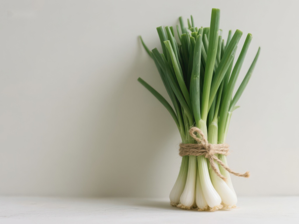 新鲜捆扎的葱束照片