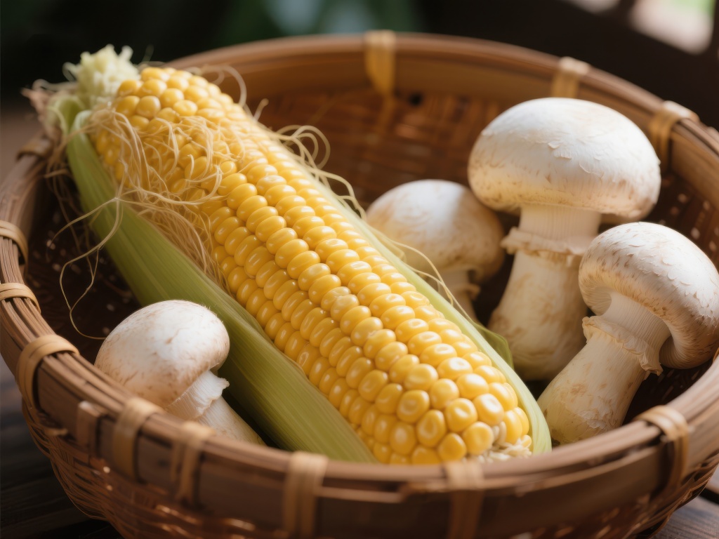 玉米与蘑菇的自然组合