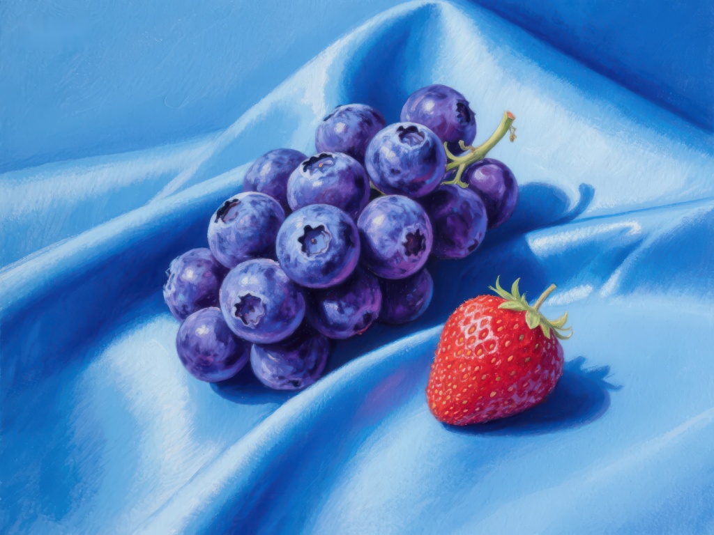 蓝莓与草莓的静物画