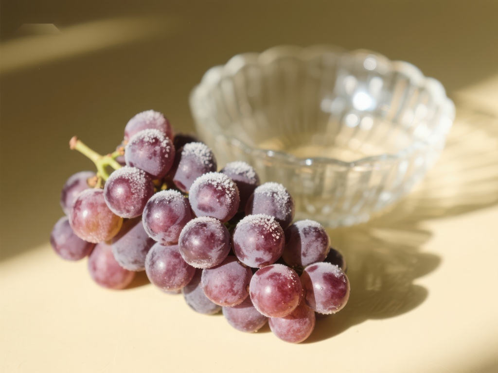 阳光下的葡萄与玻璃碗