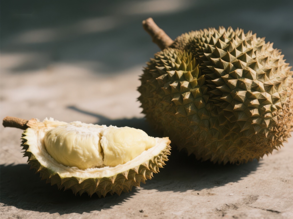 新鲜榴莲一半剥开露出果肉