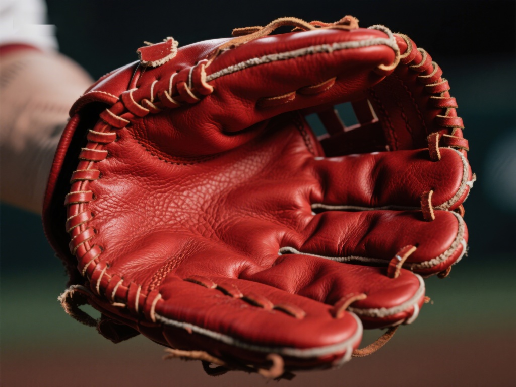 红色棒球手套特写