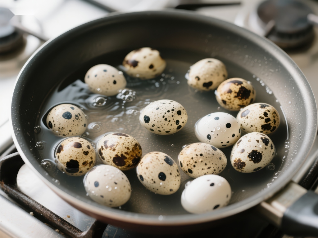 锅中煮鹌鹑蛋照片
