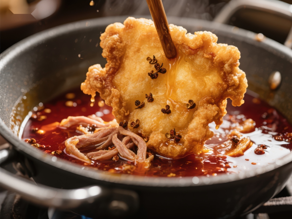 热油锅中翻炒的酥脆食材