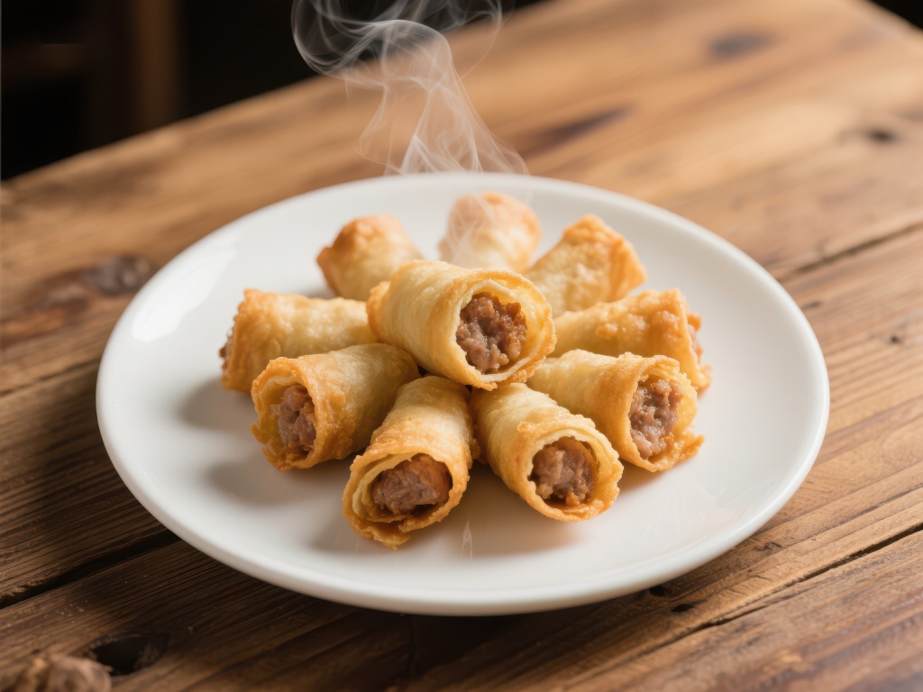 金黄酥脆的春卷热气腾腾