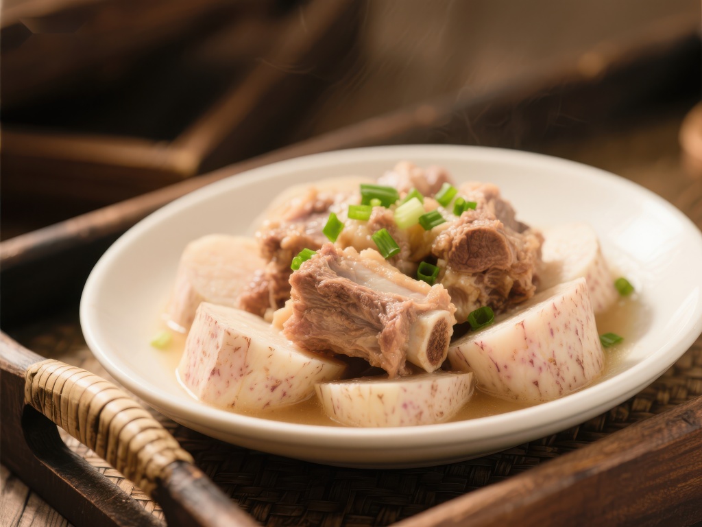 蒸排骨芋头热气腾腾的家常美味