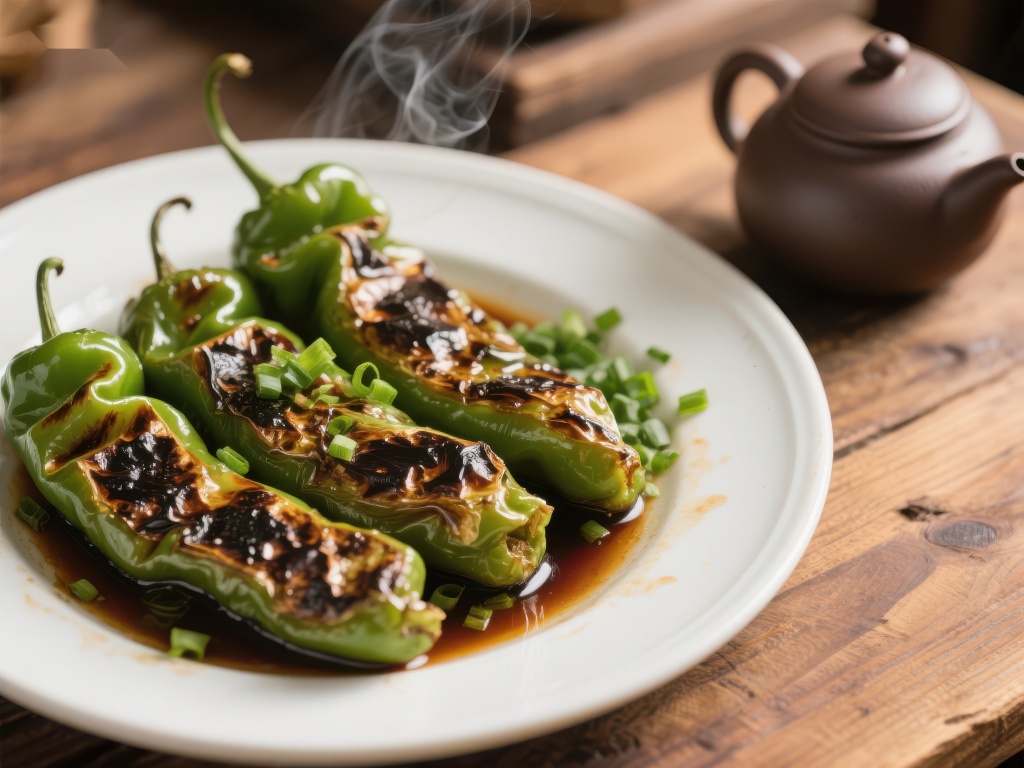 烤青椒配葱花热气腾腾