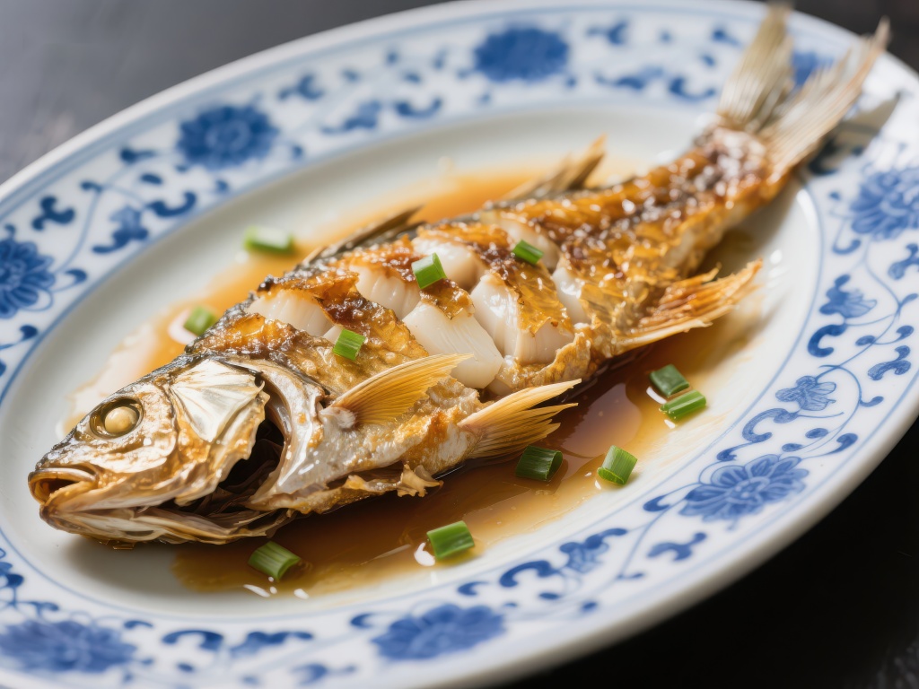 清蒸鱼配葱花与芝麻