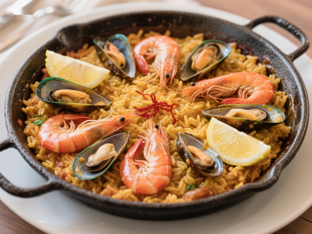 海鲜饭虾贻贝与柠檬的美味组合