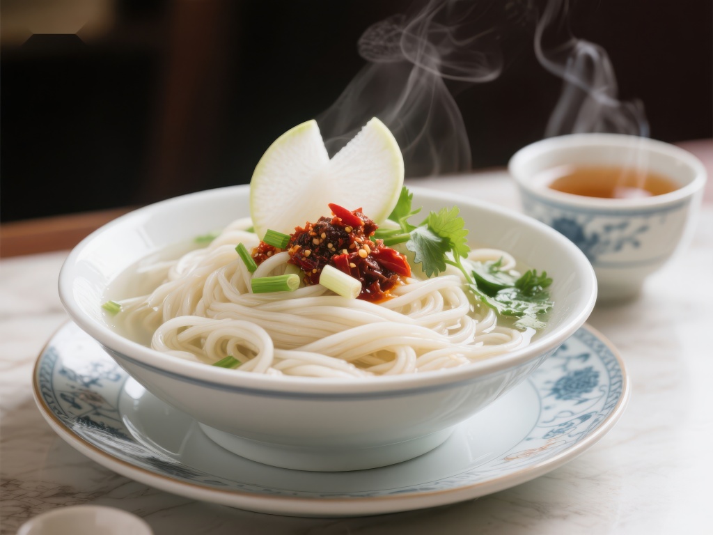 热腾腾的面条配青柠与香菜