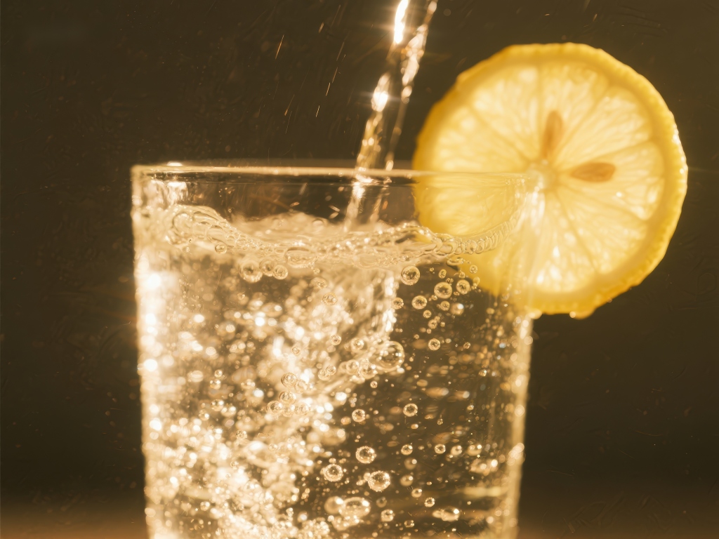 柠檬片点缀的气泡水