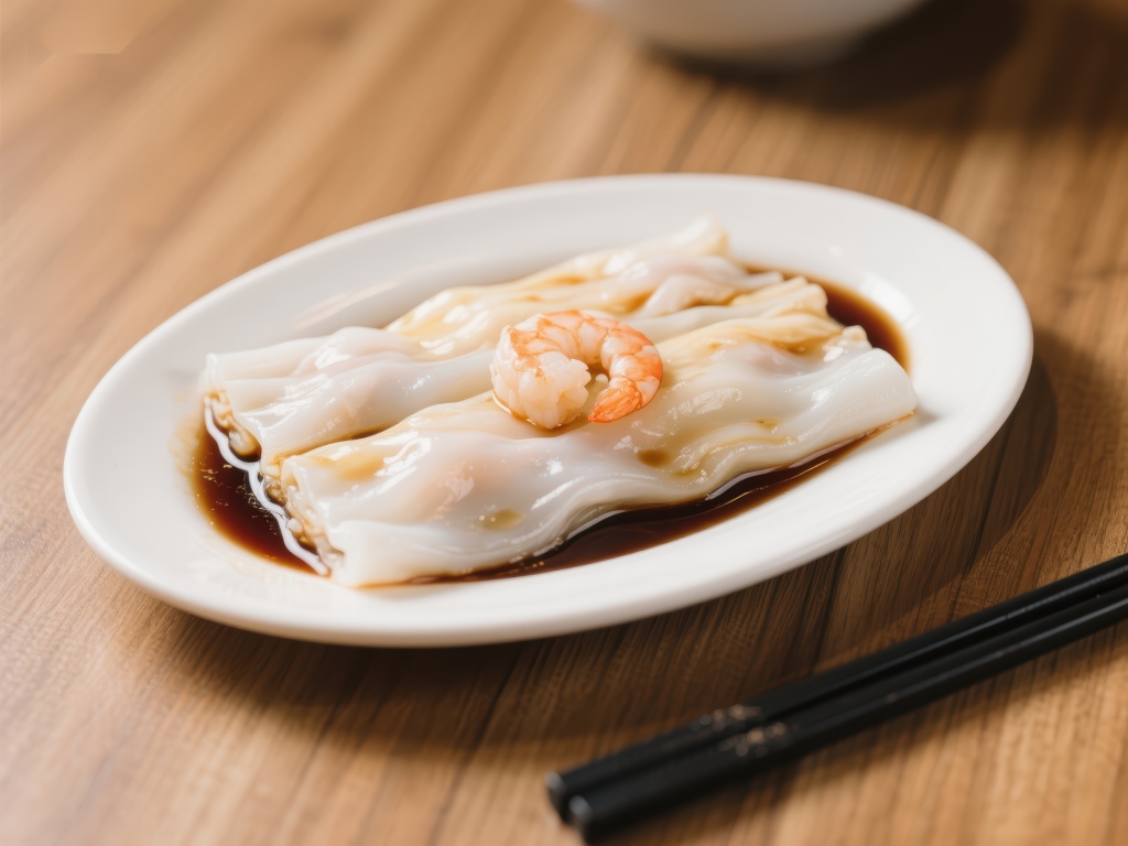 肠粉配虾仁经典粤式美食