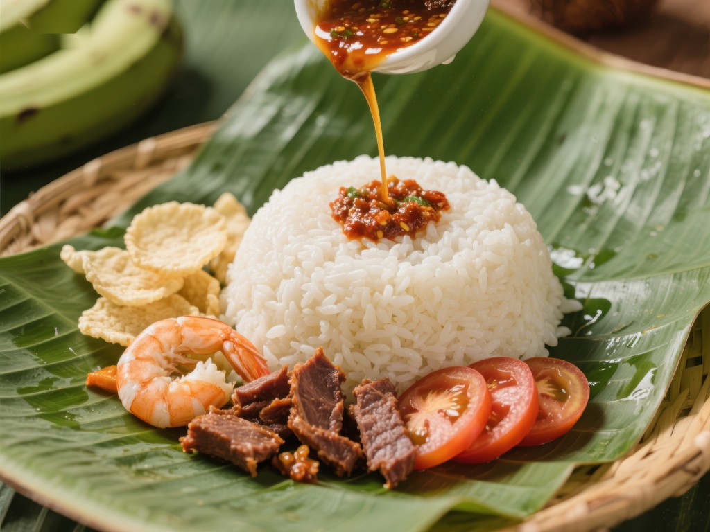 印尼风味米饭配虾仁与牛肉