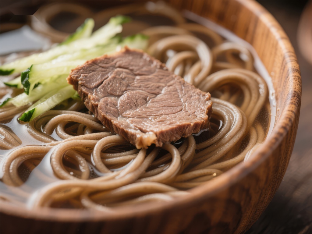 牛肉荞麦面清新蔬菜点缀