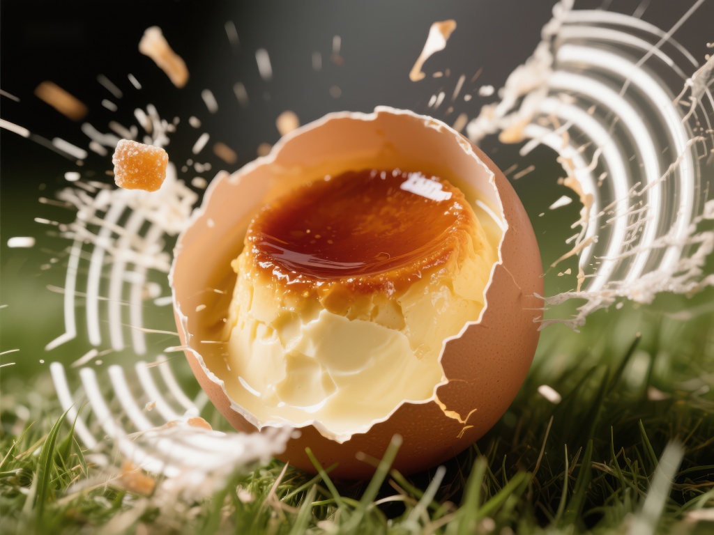 蛋壳破裂奶油焦糖布丁溢出