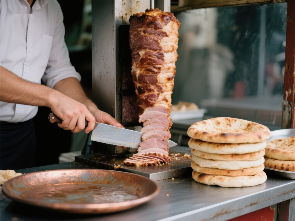 街头美食切肉师傅制作烤肉卷饼