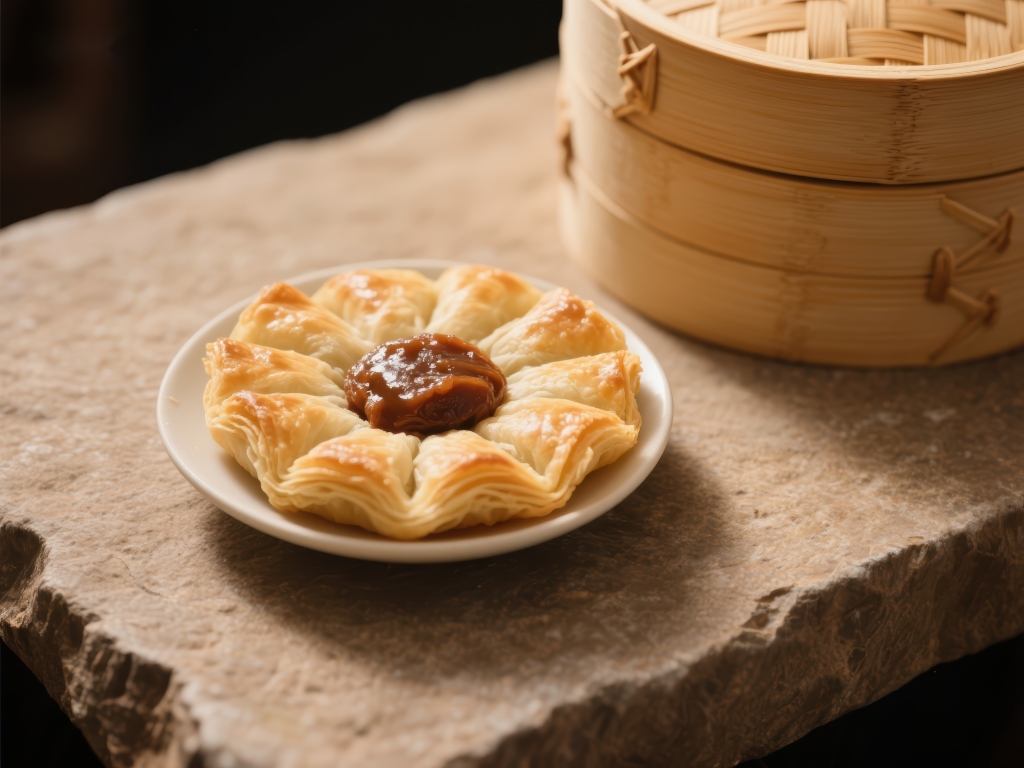 酥皮点心配竹蒸笼