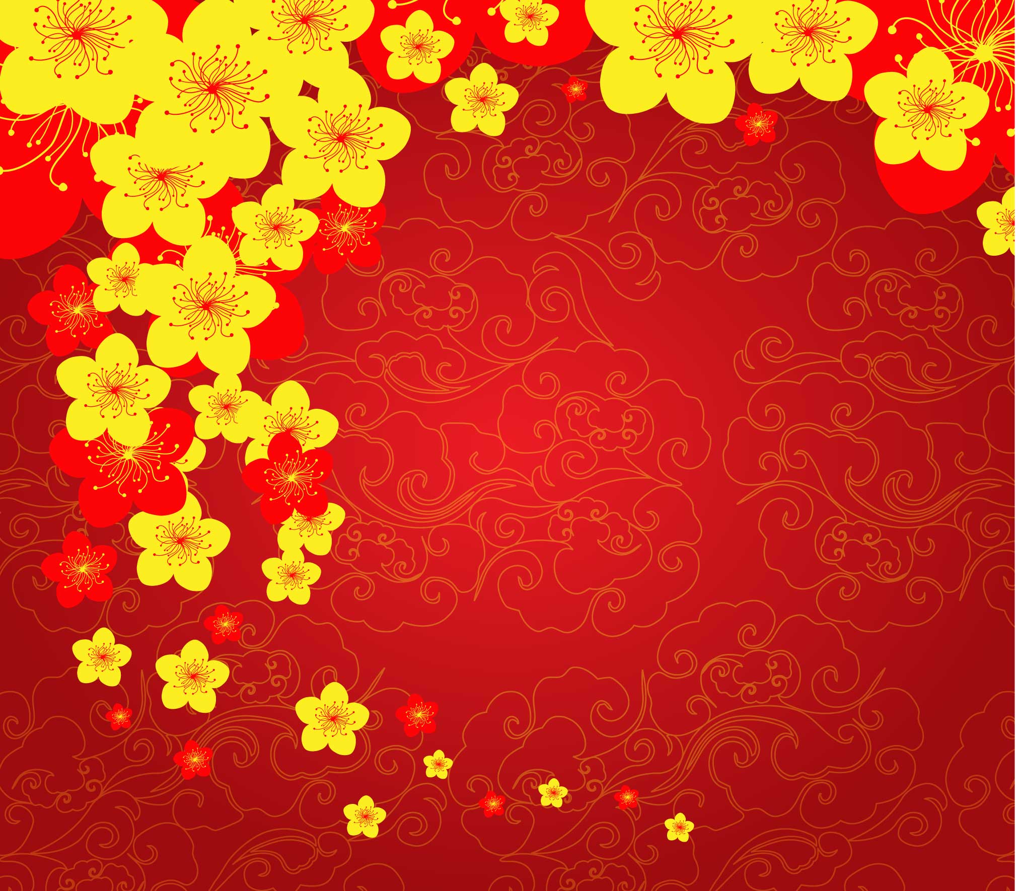 新年祥云黄色花朵背景