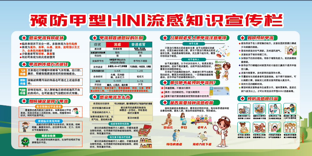 疾病预防甲流甲型H1N1流感知识医疗展板