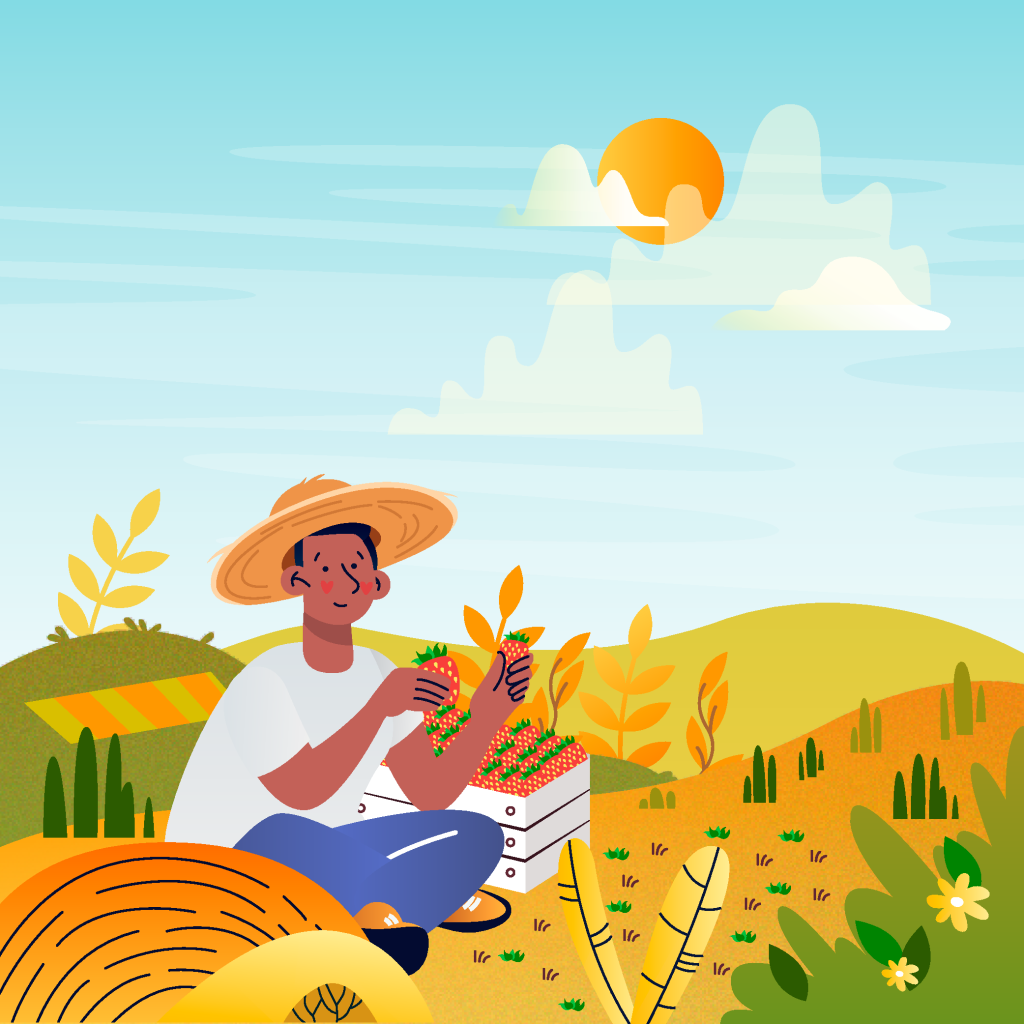 手绘农场青年农民卡通可爱矢量插画元素