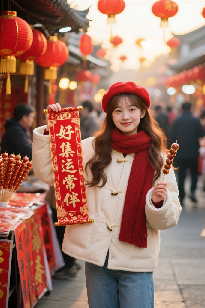 手持春联新年春节人物摄影图