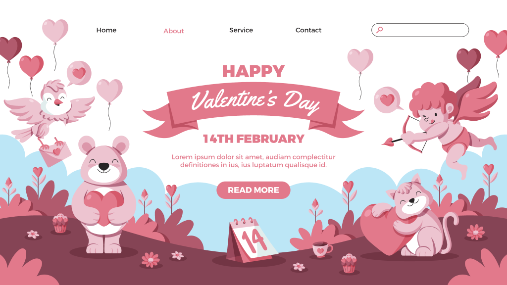 卡通可爱手绘情人节浪漫网站网页设计