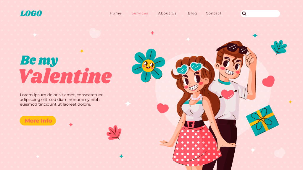 手绘卡通可爱浪漫情人节网站网页设计