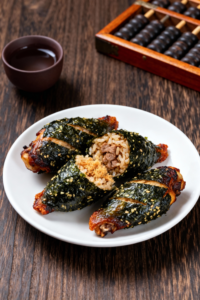 奥尔良鸡翅包饭美食摄影图