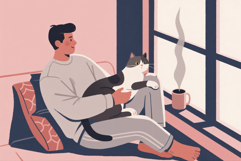 居家宠物日常扁平化插画绘画