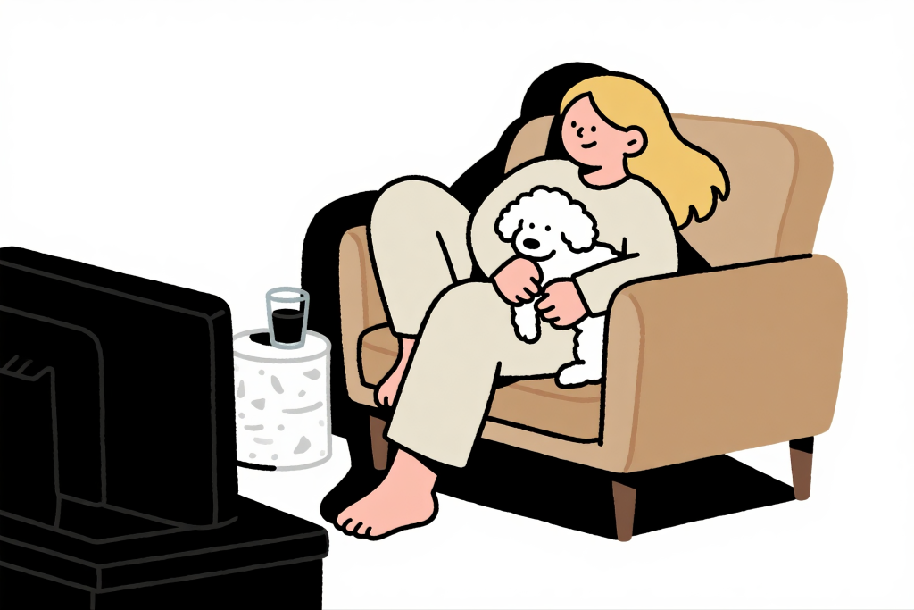 宅家宠物陪伴扁平化插画绘画