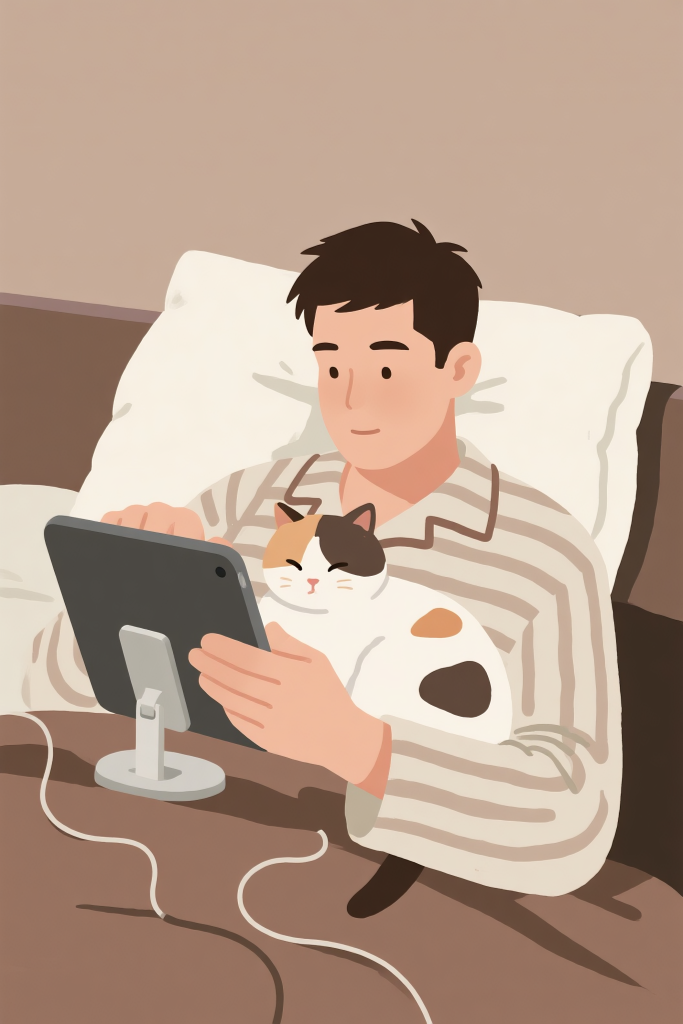 宅家宠物陪伴扁平化插画绘画