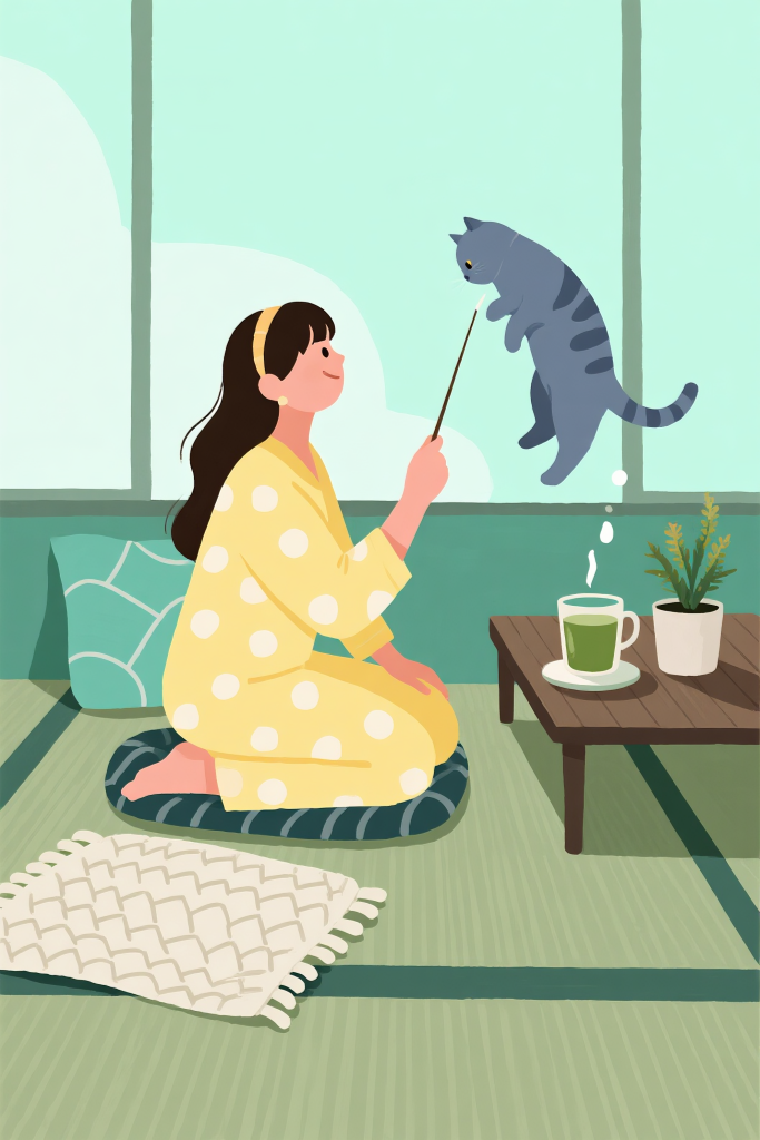 温馨生活宠物扁平化插画绘画