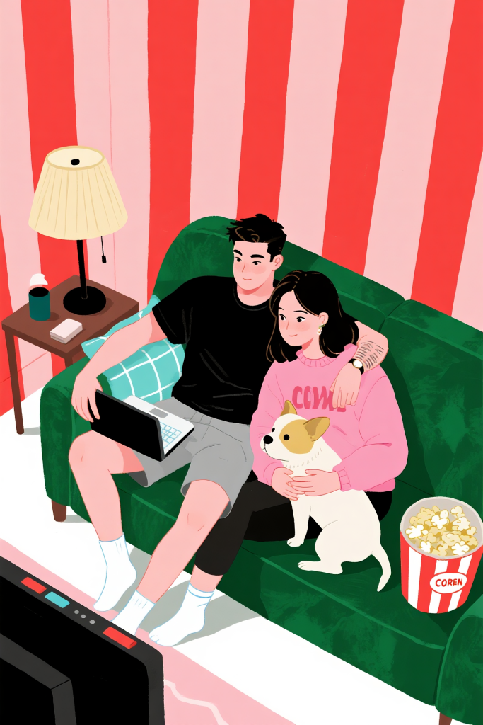 宠物居家生活扁平化插画绘画