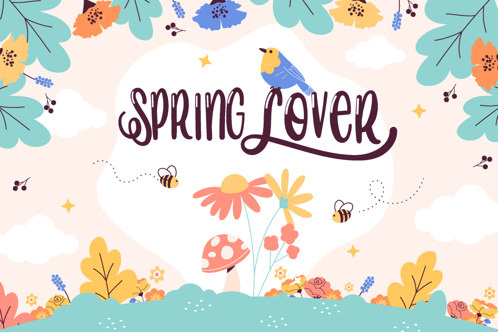 手绘可爱卡通温馨春天你好插画矢量素材