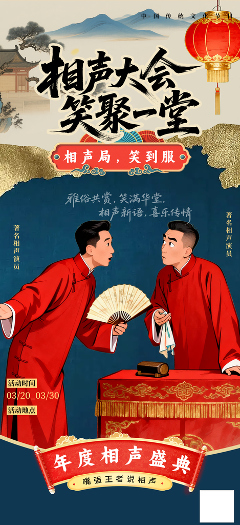 春节传统文化相声演出国风海报设计素材