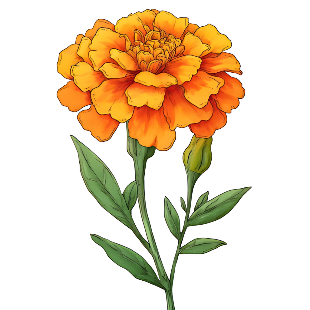 橙色万寿菊单支清新自然花卉插画