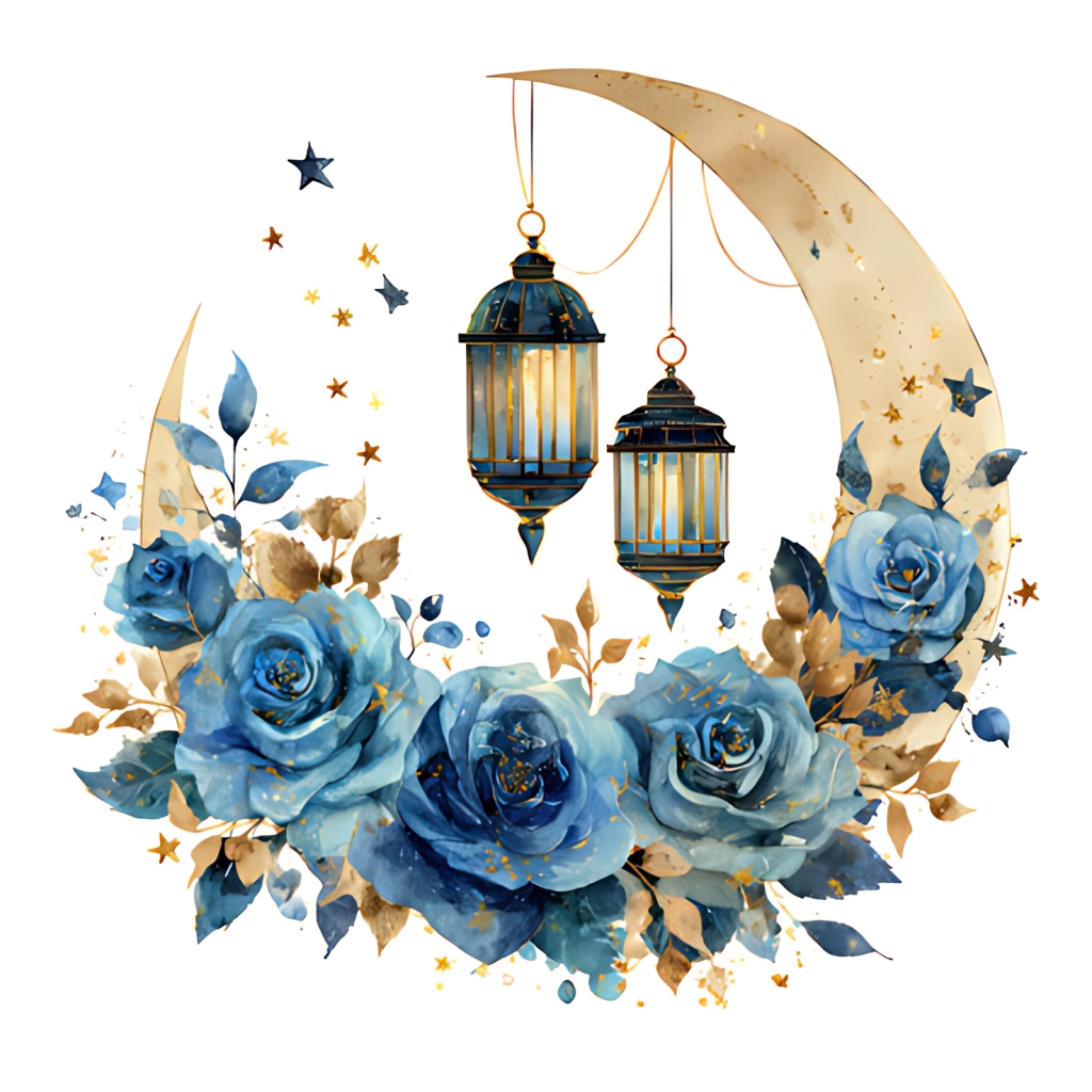 金月蓝玫瑰灯笼复古文艺装饰插画