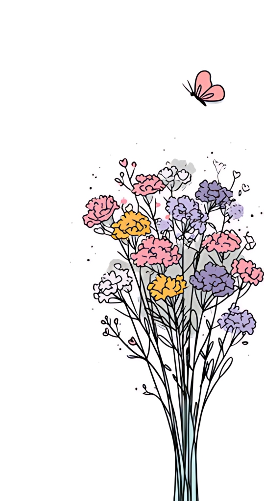 紫粉干花束蝴蝶文艺复古装饰插画