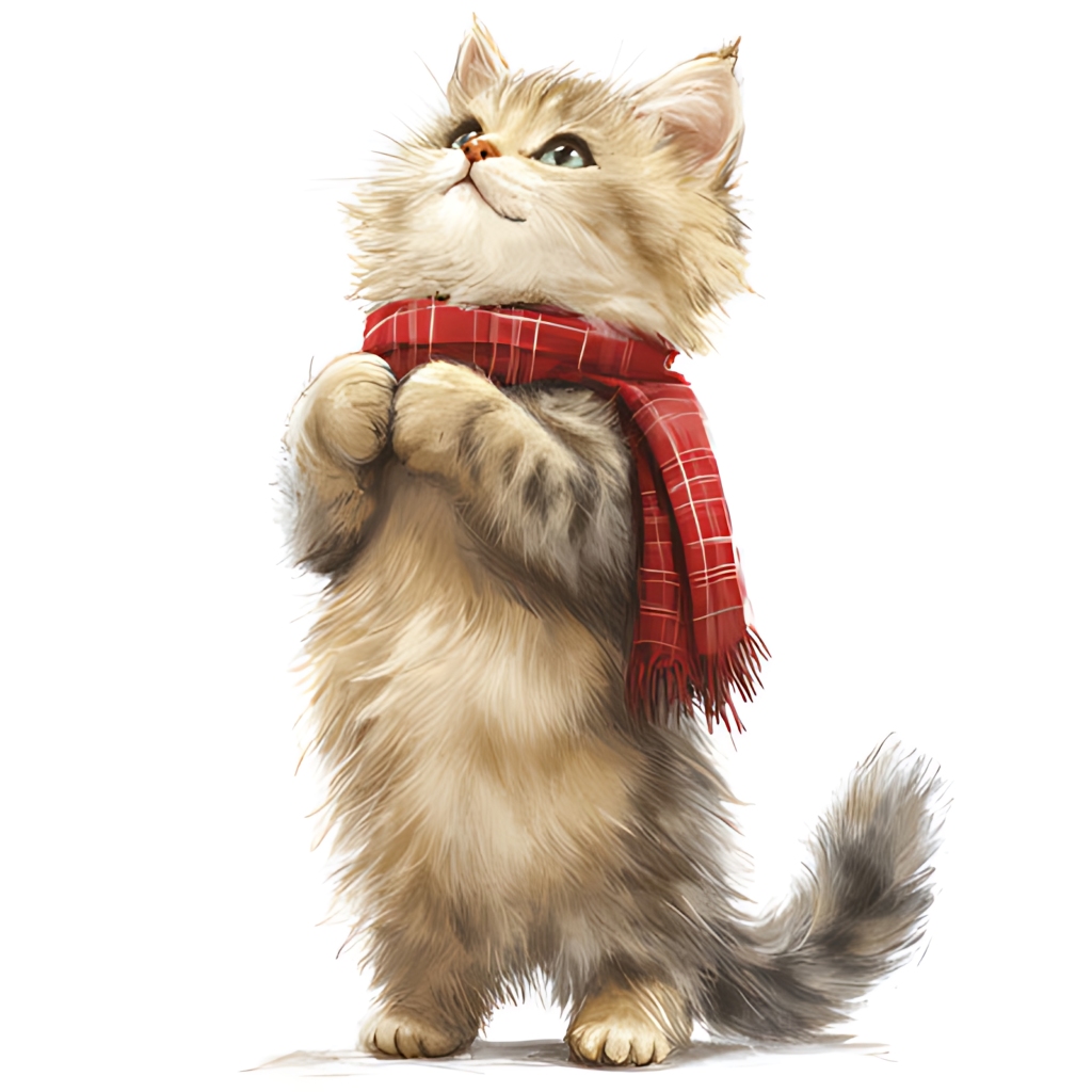 红围巾猫咪可爱冬日温馨卡通插画