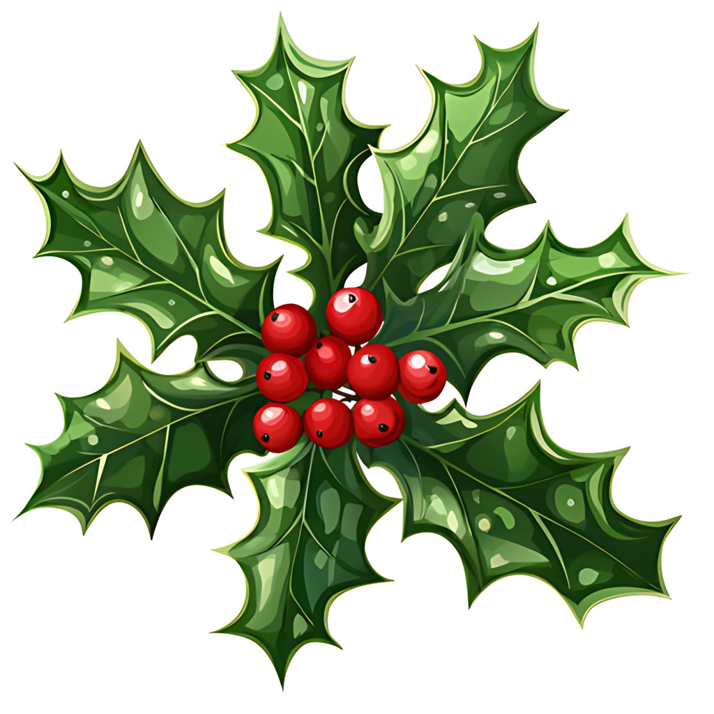 冬青红果竖版圣诞节日装饰插画