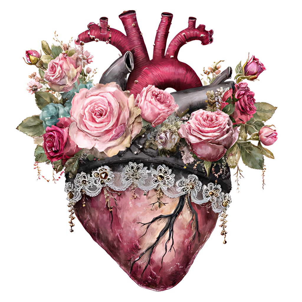 玫瑰蕾丝心脏文艺创意解剖艺术插画