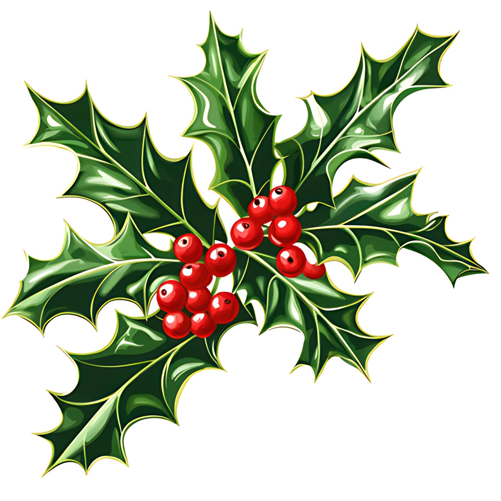 冬青红果圣诞节日温馨装饰插画