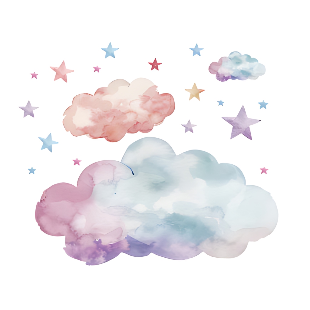 粉蓝云朵梦幻天空装饰插画