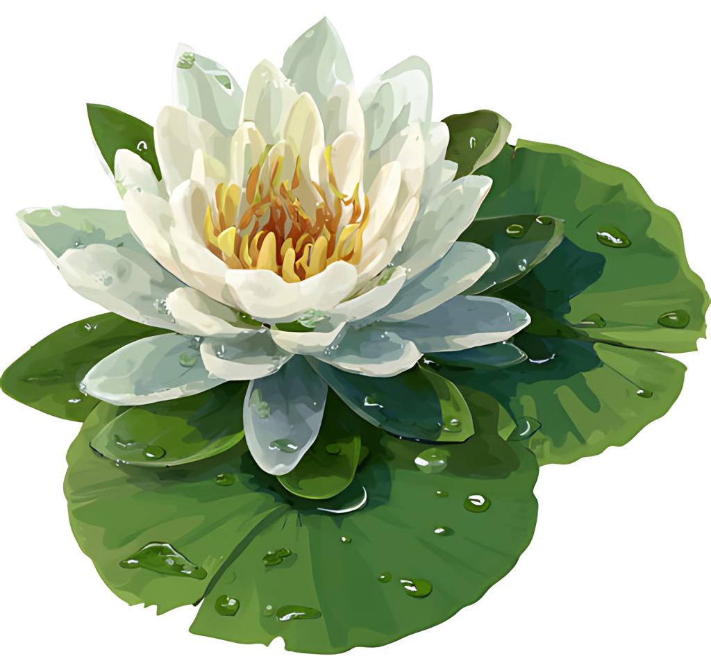 白睡莲清新自然水生植物插画