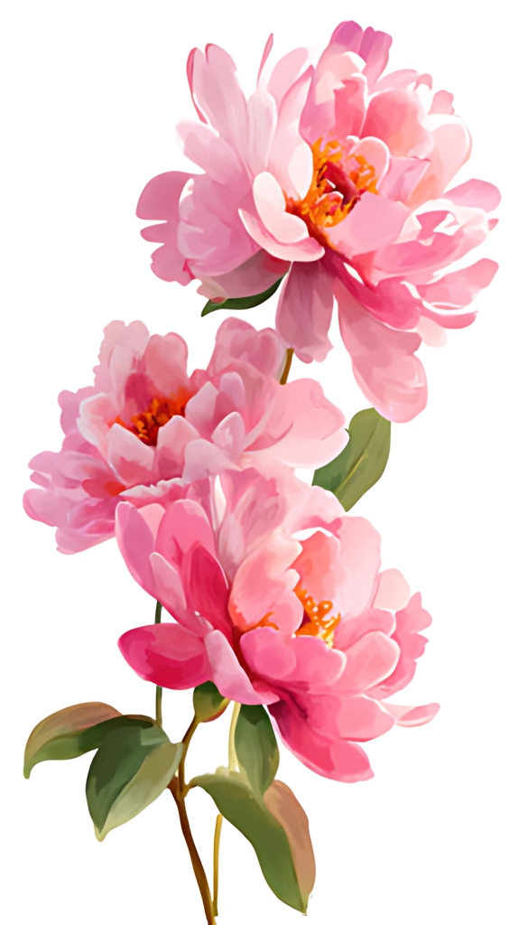 三朵粉色芍药浪漫清新花卉插画