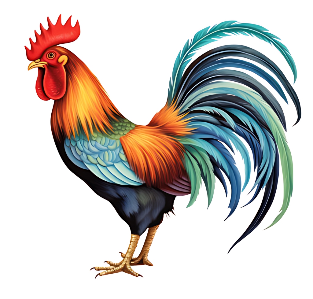 长尾五彩公鸡华丽羽毛动物插画
